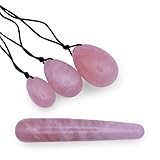 Crystali Yoni Eier und Massage-Stab 4er Set für Liebe, Wohlbefinden und Kegel-Übung, Beckenboden Muskel Training - Rosenquarz Set