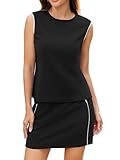 Casly Lamiit Zweiteiliges Set für Damen, Sommer-Outfits, lässig, Rundhalsausschnitt, ärmelloses Oberteil, kurzer Tennisrock, gestreifter Sweatanzug, Schwarz, X-Small