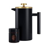 Enfmay Cafetière 1000 ml Kaffeebereiter für 8 Tassen, Edelstahl, 3-stufiger Filter, doppelwandig, isoliert, französische Presse, Kaffeekanne, für Zuhause und Büro, mit 100 ml Kaffeedose, Schwarz