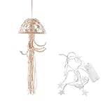 Xptieeck Boho Makramee Traumfänger Handgemachte Gewebte Ornament mit Lichterkette Quallen Traumfänger zum Aufhängen Dekor B