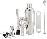 Amazon Basics Barbesteck Set, 710-ml-Shaker, Sieb, Jigger und Muddler, 8er-Pack, Edelstahl