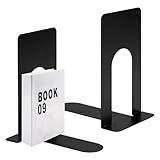 Buchstütze Metall, 2er Pack 80 x 70 x 130mm (Buchstützen, Bücherhalter für Bücher, Magazine und DVDs Organzier, Schwarz Bücher Halterung Regal für Kinder, Schule, Bibliothek