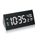 Digital Alarm Clock with Large LED Display, Wooden Table Clock 7 Brightness 5 Volume Dual Alarms Alarm Clock Digital with Humidity and Temperature Display USB Power Connection for Bedroom, Living Room