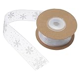 FRCOLOR Schneeflocken Chiffonband Weiß Rolle Geschenkband mit Frostigem Muster und Knitterfrei Vielseitig für Geschenkverpackung DIY Deko Party und Weihnachtsdeko