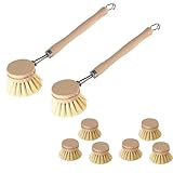 Esmula 2er Set Spülbürste Holzspülbürste + 6 Ersatzköpfe, nachhaltige Spülbürsten Holz mit 6 x Ersatzkopf, Abwaschbürste, Geschirrbürste, Küchenbürste, Bürste Küche