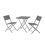 SVITA Bistroset 3-teilig 2 Stühle 1 Tisch Polyrattan Balkonset platzsparend klappbar Gartenmöbel Grau