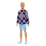 Barbie Fashionista-Puppe, Ken-Puppe mit blonden Haaren, Jeans-Shorts, karierter Pullover, weiße Schuhe, inkl. Ken, Geschenk für Kinder, Spielzeug ab 3 Jahre,HBV25