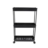 BestAlice Mobiles Regal, Schwarz, 3 Etagen, 15 Cm Breit, Platzsparend, Weit Verbreitet, Stabil Rollender Mehrzweckwagen aus Kunststoff, Mobile Regaleinheit, Organizer für Badezimmer, Küche, Schlafzimm