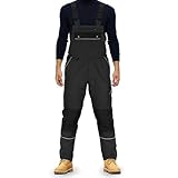 TMG® | Lange Arbeitslatzhose Herren, Schwarze Latzhose mit Kniepolstertaschen aus Cordura, viel Stauraum, robust | 52