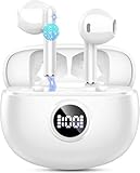 Bluetooth Kopfhörer, Kopfhörer Kabellos Bluetooth 5.3 In Ear Kopfhörer mit 4 ENC Mic, 40H Spielzeit, LED-Anzeige, Wireless Kopfhörer HiFi Stereo Noise Cancelling Earbuds, IP7 Wasserdicht Ohrhörer Weiß