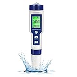 Cuteefun Digitales PH Messgerät, 5-in-1 Wassertester Mit Hintergrundbeleuchtung, PH/TDS/EC/Salzgehalt/Temp Meter Mit ATC, 0.01 Auflösung, Hochpräziser Stifttyp Tester, für Trinkwasser, Aquarium, Spas