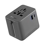 Goneo Reiseadapter Weltweit 20W Universeller Reisestecker mit 2 USB 1 Typ A 1 AC Steckdose Internationaler Steckdosenadapter für EU UK US AU Automatische Rückstellung acht Schutzschichten Dunkelgrau