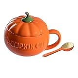 FIXOSHEE Keramik Kürbis Tasse mit Löffel Orange Kleiner Milchbecher Hochwertiger Saftbecher für Zuhause Büro und
