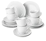 Level One | Kaffeeservice aus Porzellan | 18-teiliges Geschirrset für 6 Personen | Zeitloses, klassisches Design | Porzellan in Weiß | Kaffeetassen, Untertassen & Dessertteller