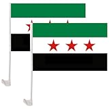 Wudaizhi Syrien-autoflaggen, Syrische Autoflaggen, 2 Stück, Kleine Syrien-Flagge Für Auto, Syrische Flaggen Stangen, Flagge Der Arabischen Republik Syrien Für Auto, Fahrzeug, LKW