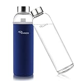 RYACO Glasflasche 1 liter /1l - 550ml - Trinkflasche Wasserflasche Glas mit Neoprenhülle - Flasche Glas mit Schwammbürste - Glastrinkflasche für kohlensäurehaltige Getränke - Spülmaschinenfest