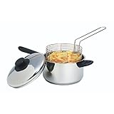 KitchenCraft Großer Pommes Kochtopf mit Frittierkorb und Deckel, Fritteuse Topf für alle Herdarten inklusive Induktionskochfeld, Pommes Körbchen Edelstahl, Silber, Ø 20 cm