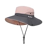 MengH-SHOP Sonnenhut Damen Sonnenhüte Breite Krempe UV-Schutz Angeln Hut Mesh Strand Sonnenhut Faltbar Sonnenschutzhut für Gartenarbeit Reisen Wandern Angeln 56-58CM (Rosa)