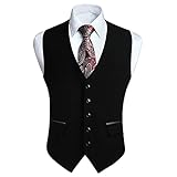 HISDERN Weste Anzug Schwarz Herren Klassische Hochzeit Business Anzugweste Casual Mode Party Westen Formal Smoking Anzugweste mit Taschen XXXXL