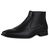 VAN HILL Klassische Herren Boots Elegante Leder-Optik Business Stiefeletten Basic Blockabsatz Schuhe Kurzschaft-Stiefel 126700 Schwarz 45