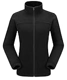 Damen Fleecejacke mit Top Durchgehendem Reißverschluss, Winddicht Stehkragen Fleece Jacke Sweatjacke, Microfleece Polyester, Antistatische Elektrizität Damenjacke für Wandern Freizeit, Schwarz, XL