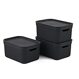 Jive Dekobox 3er-Set Aufbewahrungsboxen 5l mit Deckel, Kunststoff (Recyceltes PP), schwarz, 3x5l (26,5 x 18,5 x 13,5 cm)