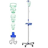 Varku Verstellbarer Infusionsständer mit Rädern, Infusionsständer aus Edelstahl, Infusionsständer mit Griff und Ablagefach, Infusionsständer mit 4 Haken und 3 Infusionsbeutelhaltern