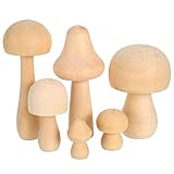 YANGWEN 6 Stück Holzpilze Bemalen, Holz Pilz SetNatürliche, Mushroom Decor, Unbehandeltes Pilzdekor Naturholzpilze Verschiedene Pilz-Set aus Holz für Dekor