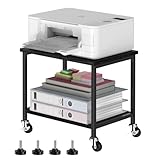 Nandae 2-Ebene Druckertisch mit Rollen, 30x42x37cm Druckerständer aus Holz & Metall, Rollen Servierwagen mit 4 Rädern, Mobiler Schreibtisch Aufbewahrungsregal für Büro, Wohnzimmer