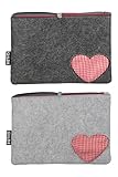 Pack of 12 Pouch, Heart motif, checkered, Felt, gray, PU 12, 2 assorted, L. 2 cm, W. 20 cm, H. 15 cm