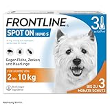 FRONTLINE Spot ON Hund S gegen Zecken, Flöhe & Haarlinge (kleine Hunde 2 bis 10 kg) - 3X Pipetten für bis zu 3 Monate Schutz - wasserfest