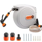 Giraffe Tools Automatische Gartenschlauchtrommel 20m + 2m, Wandschlauchbox 180° Schwenkbar mit 7 - Muster Multibrause und weißem Anschlussschlauch