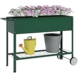 Outsunny Hochbeet mit Rädern, Regal Kräuterbeet Pflanzenbeet Metall für Garten, Balkon Grün 109 x 44 x 80 cm