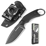 SPITZKANTE Gürtelmesser quer SSH-A, Jagdmesser Feststehende Klinge mit 360° Verstellbarem Gürtelclip und Kydex Scheide, Messer Outdoor Klingenlänge 8, 7cm (B-Blackwash Finish Klinge-Schwarz Griff)