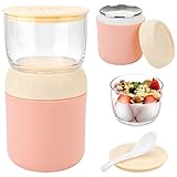 Lunchpot 400ml+300ml Müslibecher to go Joghurtbecher to go Becher Essensbehälter Auslaufsicherer Müsli to go Becher Edelstahl Joghurtbecher für Müsli Becher mit Löffel Thermos Essensbehälter fürEssen