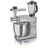 HEINRICHS 3 in 1 Universal Küchenmaschine, Küchengerät 1500W, 6 Geschwindigkeitsstufen, Multifunktionale Knetmaschine mit Fleischwolf, 1.5L Mixerbehälter, XXXL 10L Edelstahlschüssel (Silber)