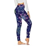 yiouyisheng Weihnachten Leggings Damen High Waist Yogahose Schneeflocke Druck Weihnachtsleggings Stretch Yoga Hose Fitness Sweatpants Christmas Leggins Sporthose