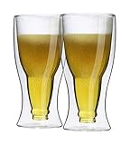 2er Set doppelwandige Thermo-Biergläser (2 Gläser!) aus Borosilikatglas 350ml Füllmenge umgestülpte Bierflasche