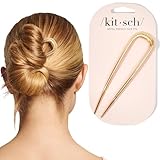 Kitsch Metall Französische Haarnadeln für Frauen - Goldene U-förmige Haarnadeln für Dickes Haar, Dutts, Twist-Haargabel - 1 Stück Gold