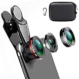 3 in 1 Handy Objektiv Kit , Clip-On Kamera-Adapter - Fischaugenobjektiv (198° Fisheye ) + Weitwinkel (0,63x Wide) + Makroobjektiv (15x) für iPad, iPhone, Samsung, Android und die meisten Smartphones