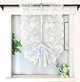 Daliena Raffrollo Spitze Küchengardine Blumenmuster Raffgardinen Halbtransparent Bändchenrollo mit Tunnelzug Rollos Kurz Vorhang Kurzstores Gardinen BxH 60x100cm Weiß 1 Stück