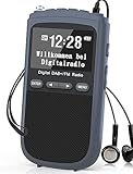 Tragbare DAB Radio, Mini DAB/DAB+/UKW Radio, 900mAh Wiederaufladbarem Akku, Digitales Taschenradio mit LCD Display, Doppelalarm, Sleeptimer, Kopfhörer für Joggen Walken Radfahren