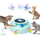 GoldenSun 3 in 1 Katzenspielzeug, Interaktives Elektrisch Automatischer Spielzeug für Katzen, Whack-A-Mole, Fluttering Butterfly, inklusive Ball, USB Wiederaufladbar Katzen Teaser mit 6 Aufsätzen
