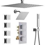 KATAIS Thermostat-Duschsystem, gebürstetes Nickel, Duscharmatur-Set, vier Modi, Duscharmatur mit 4 Körperstrahlen, Handstrahl, Deckenhalterung, 30,5 cm Duschkopf mit 20,3 cm Wandhalterung, Duschkopf