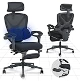 FLEXISPOT Ergonomischer Bürostuhl, X-förmiger Schreibtischstuhl mit 135°-Neigung, Gekoppelte Armlehnen mit zonenweise Einstellbarer Lendenstütze, Drehstuhl mit Fußstütze, 3D-Kopfstütze, Schwarz