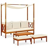 Festnight Gartenbank mit Sonnendach Gartensofa mit Dach Tisch Hocker Holzsofa 3 Sitzer Balkon Sofa Bank Holz Lounge Sofa Outdoor Balkonmöbel Sitzbank Wetterfest Gartenmöbel Loungemöbel