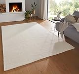 Taracarpet Moderner Boho Wollteppich Bern fürs Wohnzimmer, Schlafzimmer und Esszimmer aus Schurwolle Natural Living nachhaltig weiß 080x150 cm