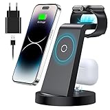 3 in 1 iPhone Ladestation Kabelloses Ladegerät für Apple - Schnelles Wireless Charger für iPhone 15 14 13 12 11 Pro SE X XS XR 8 & Apple Watch 9 8 7 6 SE 5 4 3 2 Air Pods Pro mit 18W Fast Adapter