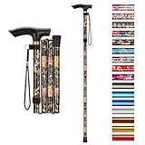 supregear Faltstock, 5-Stufig Höhenverstellbarer Gehstock, Leichter Tragbarer Gehstock Reisestock mit Handschlaufe und T-Griff für Altere Behinderte Männer Frauen, Schwarz Blumen