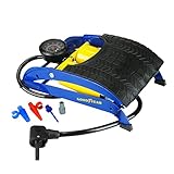 GOODYEAR 75524 Premium Fußluftpumpe, Doppelzylinder, Manometer bis zu 7 Bar, rutschsicheres Trittblech, Doppelkopfadapter, Blau